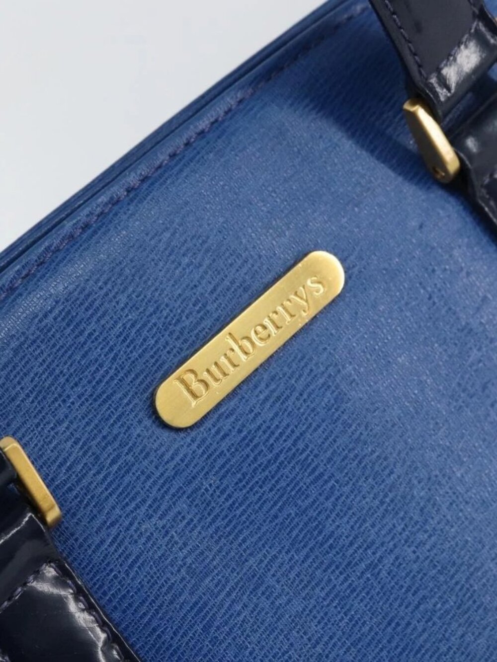 Burberrys Hand Bag Leather Blue Gold Auth 159091 - Picture 12 of 16